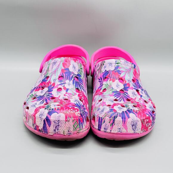 Crocs Shoes Womens 11 Pink Floral Classic Clog Mules Slip On Comfort Sandals - Picture 3 of 12